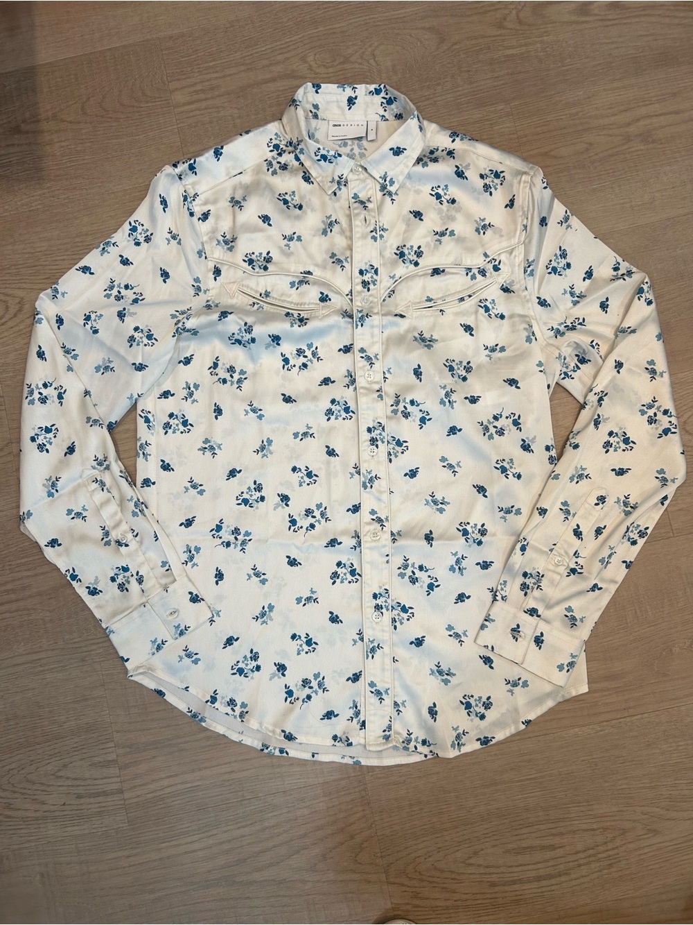 ASOS Men's White Floral Button-Down Shirt